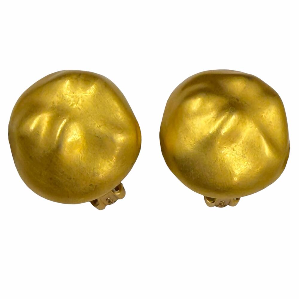 VTG 80s 90s Allison Reed Gold Tone Hammered Nugget Round Button Clip On Earrings